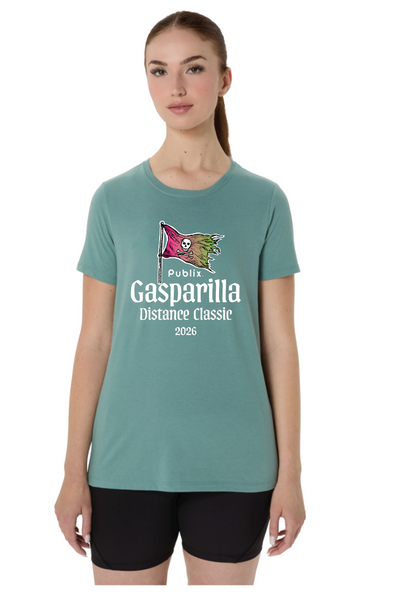 Camiseta de manga corta ASICS para mujer Gasparilla Expo 2026 Celadon (2012D014) (GAS-11) 