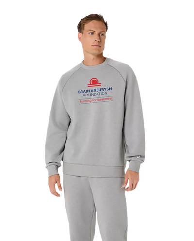 Sudadera unisex de forro polar con cuello redondo de ASICS, color gris jaspeado (2031F469)