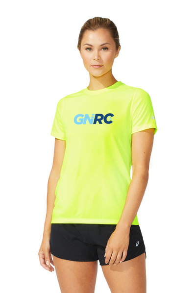 Los Angeles Road Runners - Camiseta de manga corta ASICS Ready Set para mujer, color amarillo seguridad (2012b469) (LARR-04)
