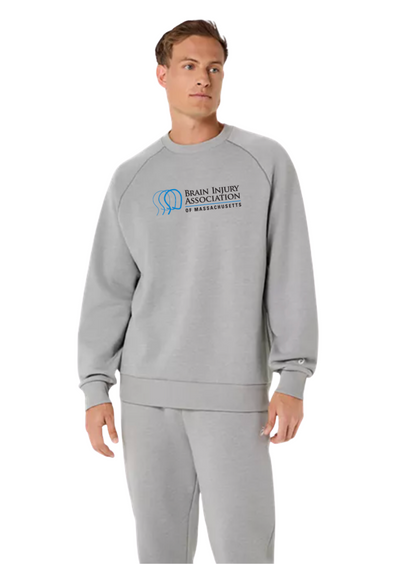 Sudadera unisex de forro polar con cuello redondo de ASICS, color gris jaspeado (2031F469)