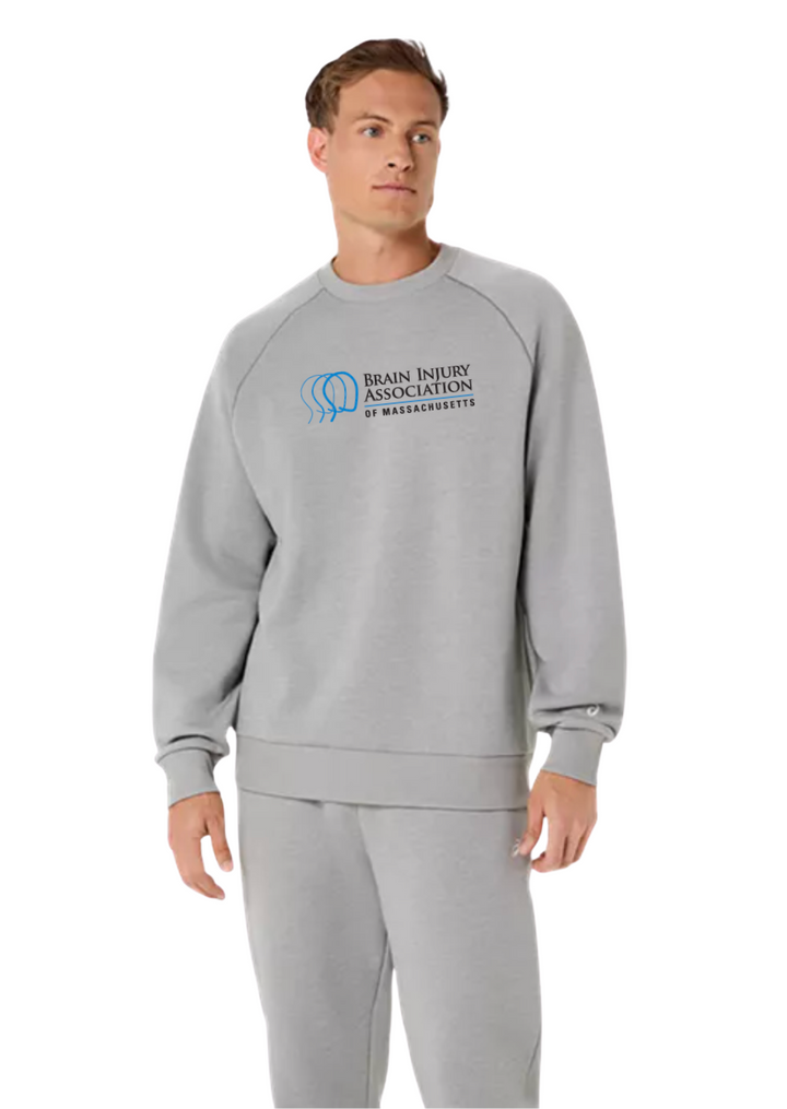 Sudadera unisex de forro polar con cuello redondo de ASICS, color gris jaspeado (2031F469)