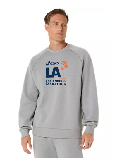Sudadera unisex de forro polar ASICS con cuello redondo, gris jaspeado (2031F469)