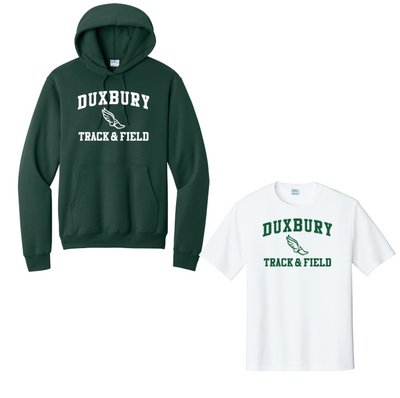 Duxbury T&F - BOYS Team Kit- Hoodie and Tee (PC78H Dark Green, PC380 White)