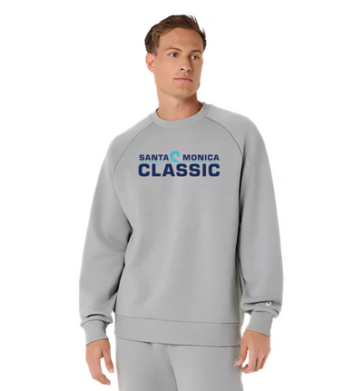 Sudadera unisex de forro polar ASICS con cuello redondo, gris jaspeado (2031F469)