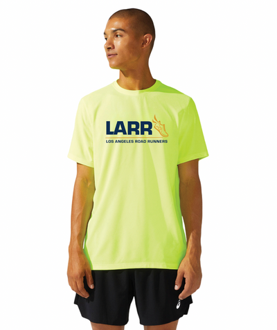 Los Angeles Road Runners - Camiseta de manga corta ASICS Ready Set para hombre, color amarillo seguridad (2011b458) (LARR-04)