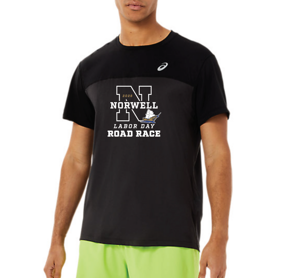 2026 Norwell Labor Day Road Race Official T-Shirt  - ASICS Men's Race SS Top Black/Graphite (2011C239) (N132)