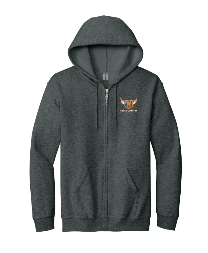 Walpole Middle School Cross Country - Adult Full Zip Hooded Sweatshirt (18600)