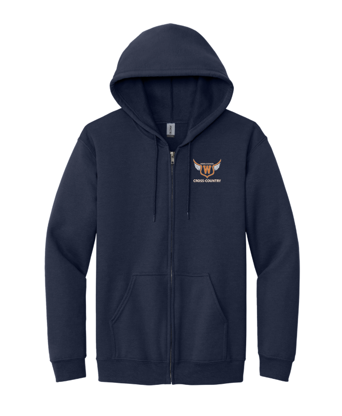 Walpole Middle School Cross Country - Adult Full Zip Hooded Sweatshirt (18600)