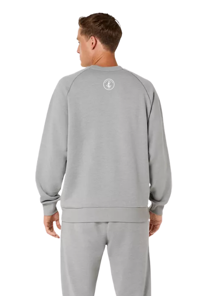 Sudadera unisex de forro polar con cuello redondo de ASICS, color gris jaspeado (2031F469)