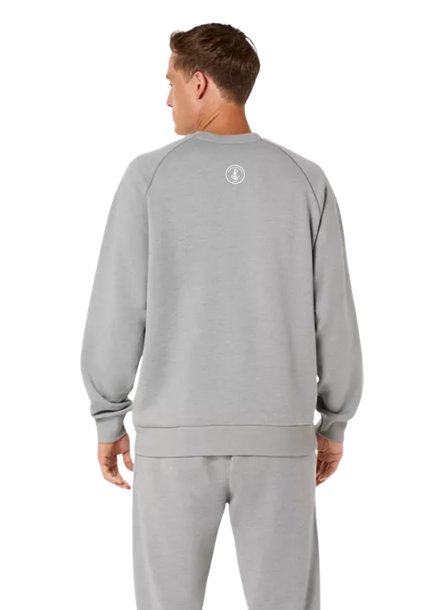 Sudadera unisex de forro polar con cuello redondo de ASICS, color gris jaspeado (2031F469)