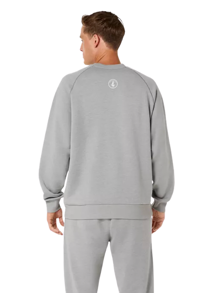 Sudadera unisex de forro polar con cuello redondo de ASICS, color gris jaspeado (2031F469)