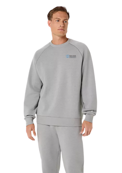 Sudadera unisex de forro polar con cuello redondo de ASICS, color gris jaspeado (2031F469)