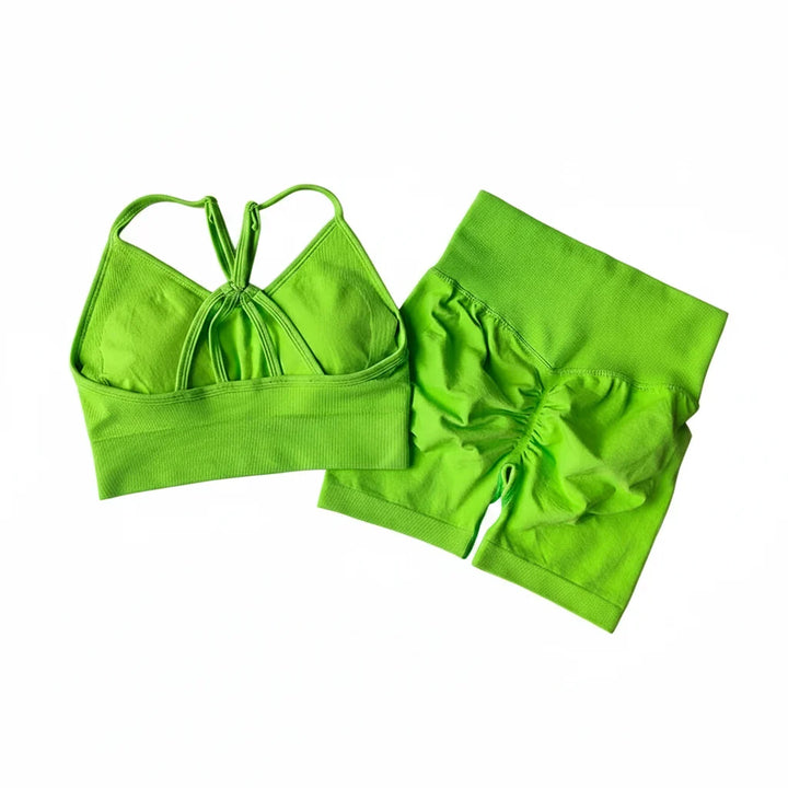 Women’s V-Back Sports Bra Set with High-Waist Shorts