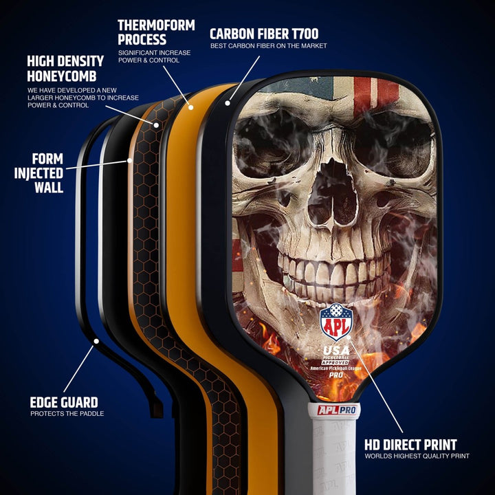 APL - Smoky Skull Pickleball Paddle | 16mm Carbon Fiber | Best Pickleball Paddles | American Pickleball League