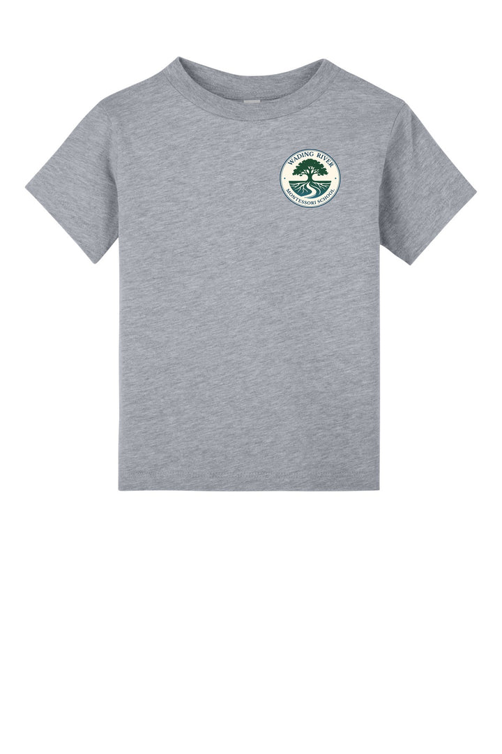 Wading River Montessori BELLA+CANVAS Toddler Short Sleeve Tee in Athletic Heather with left chest Wading River Montessori School tree logo