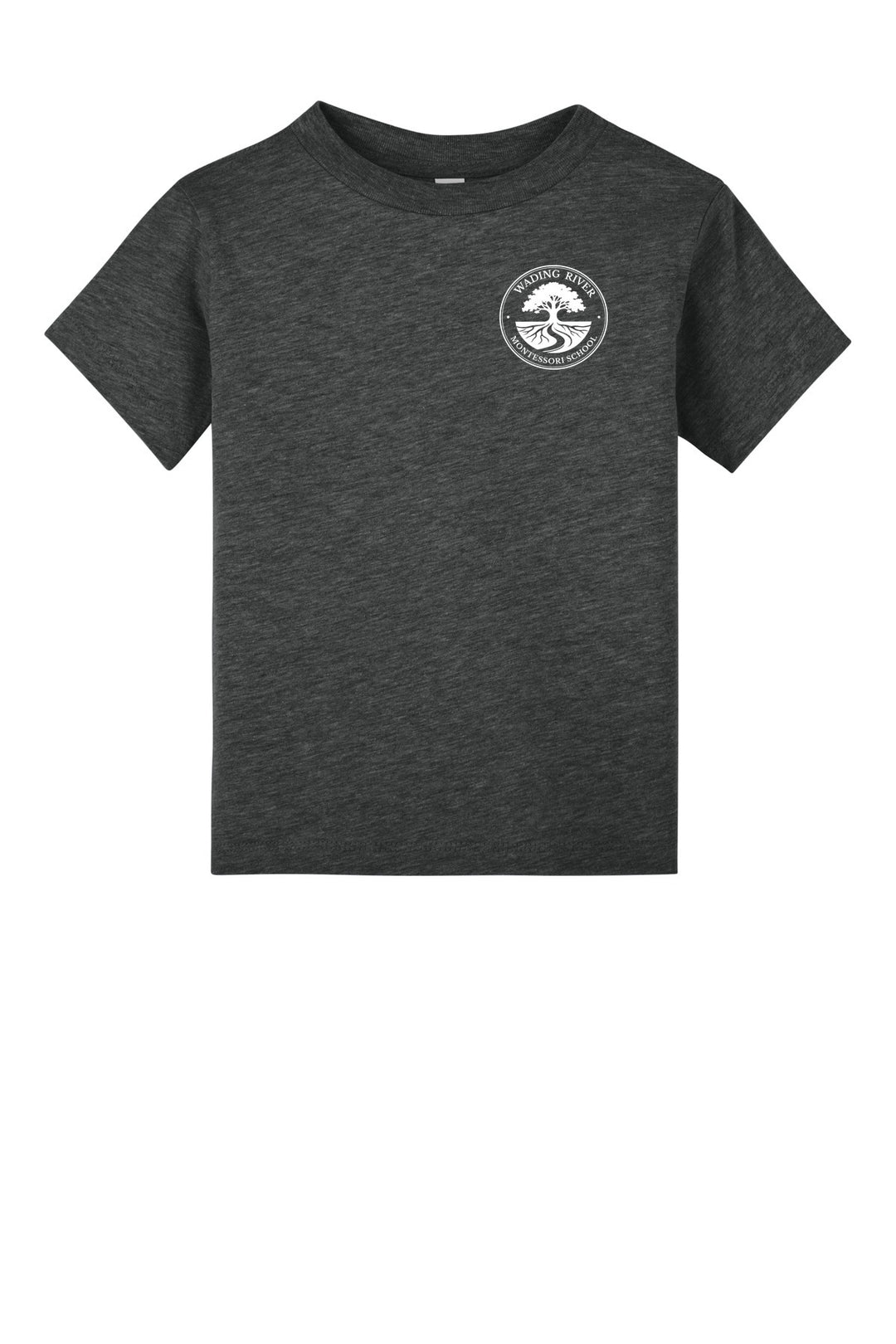 Wading River Montessori BELLA+CANVAS Toddler Short Sleeve Tee in Dark Grey Heather with left chest Wading River Montessori School tree logo