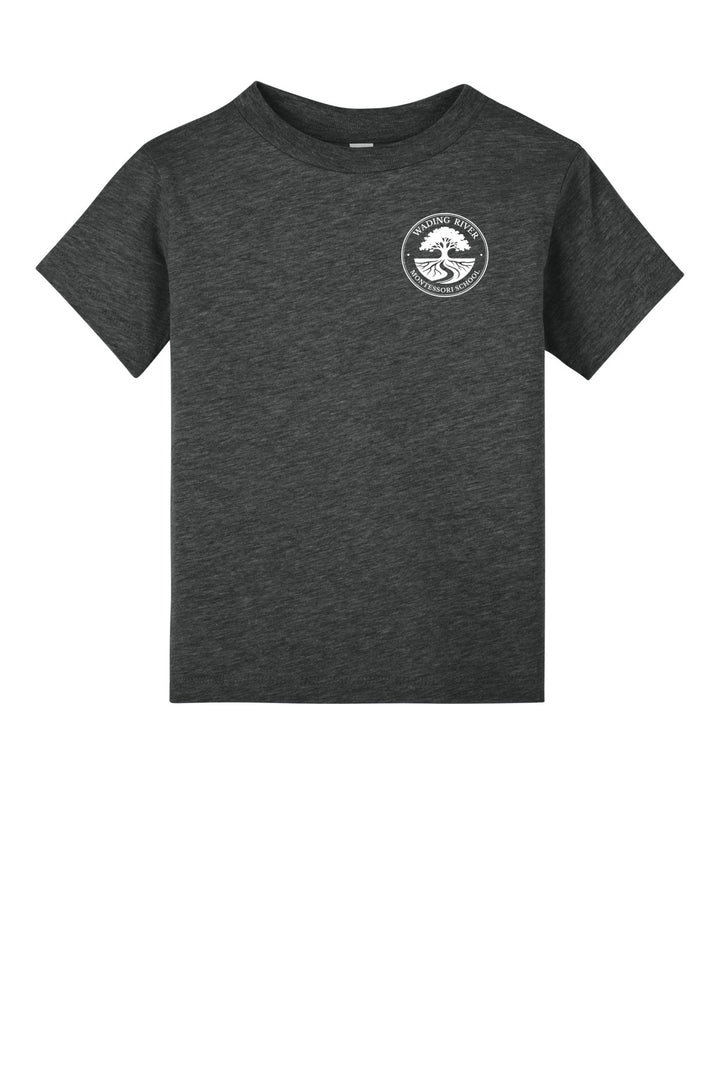 Wading River Montessori BELLA+CANVAS Toddler Short Sleeve Tee in Dark Grey Heather with left chest Wading River Montessori School tree logo