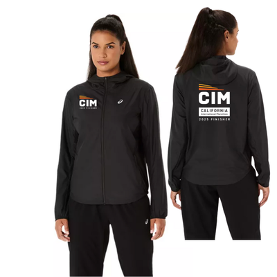 Finalista oficial del Maratón Internacional de California 2025 - Chaqueta ASICS Silver para mujer, color negro (2012D148) (LC: CIM-04, Espalda: CIM-02)