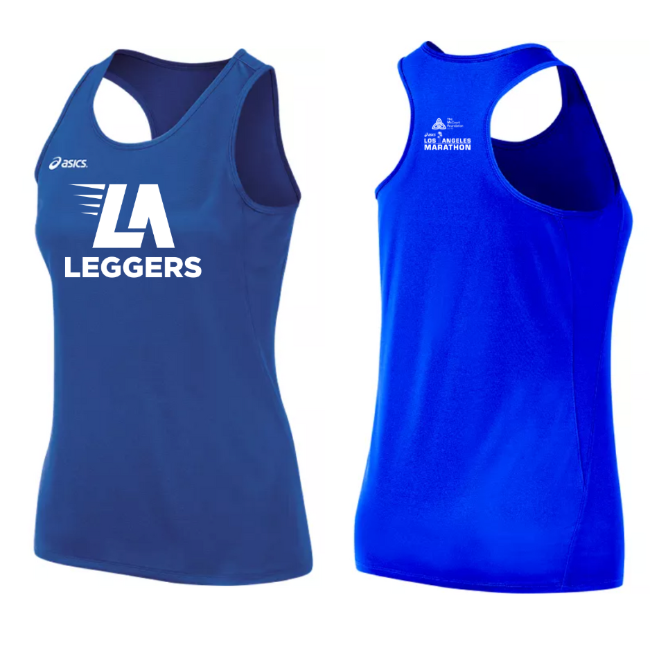 LA Leggers Run Club - Camiseta sin mangas ASICS Rival II para mujer (TF2934)