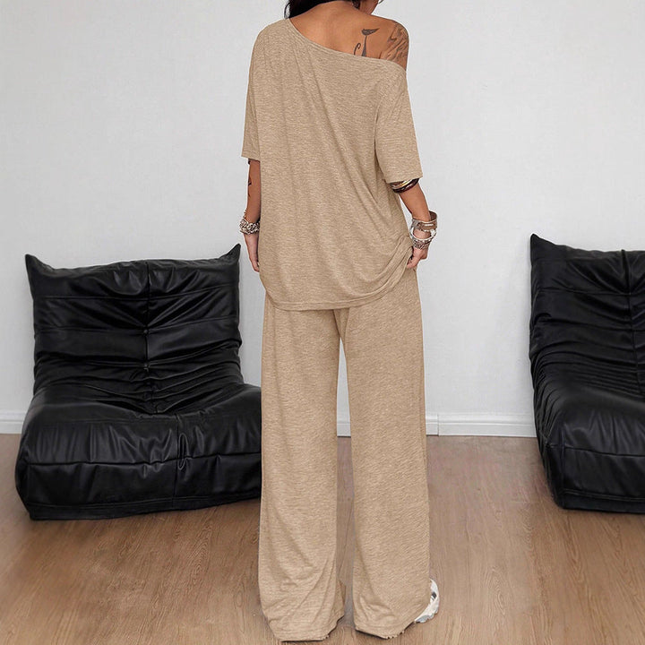 Casual 2 Pieces Set For Woman Two Piece Outfits Blusas T Shirt Tees Simple Style Homewear Loose Solid Color