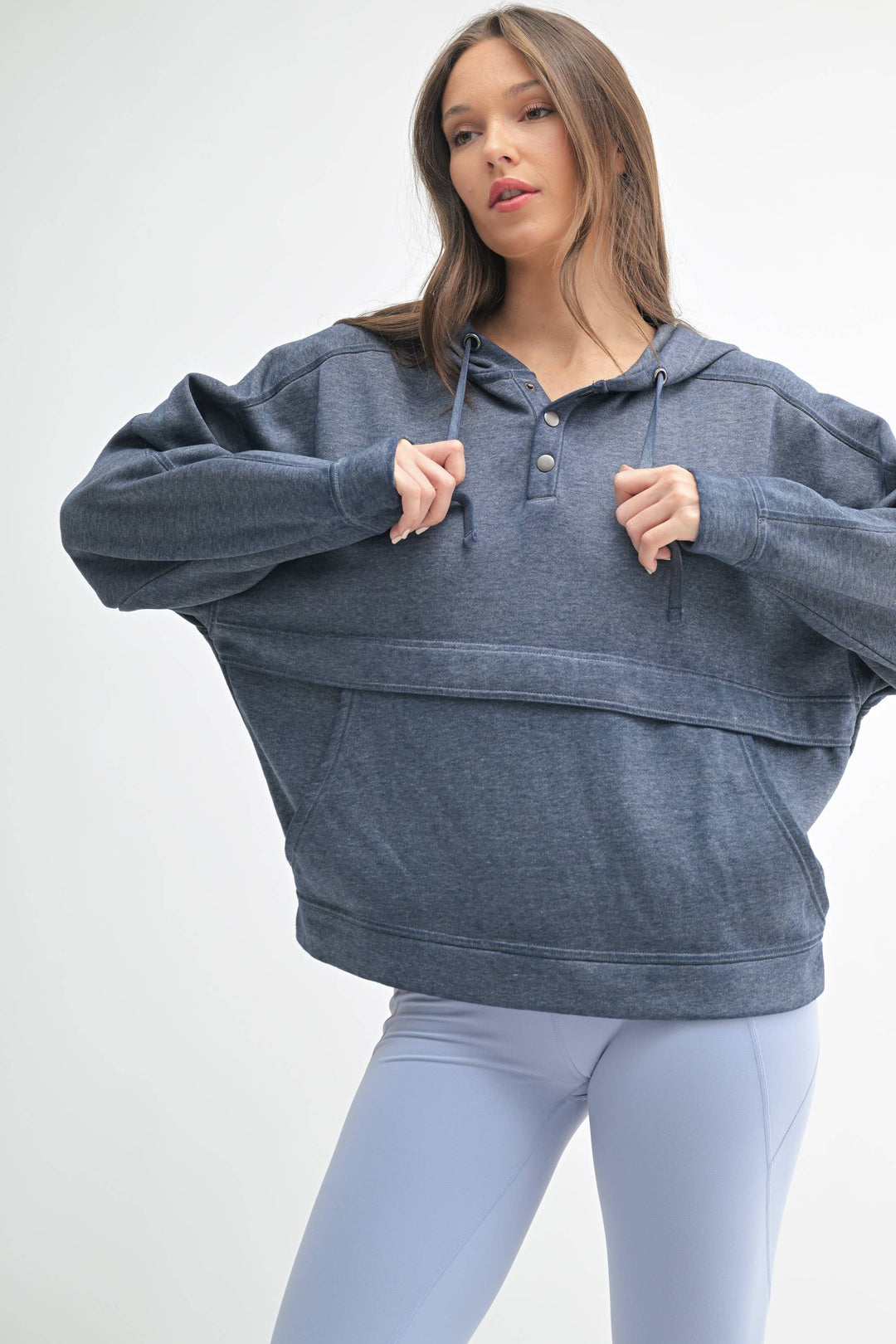Mono B Drift Burnout Fleece Snap Hoodie - Deep Ocean - WOMEN