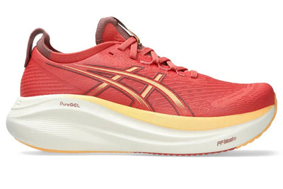 Womens ASICS Gel Nimbus 27 Wide - Dark Pink Glay/Orange Glow