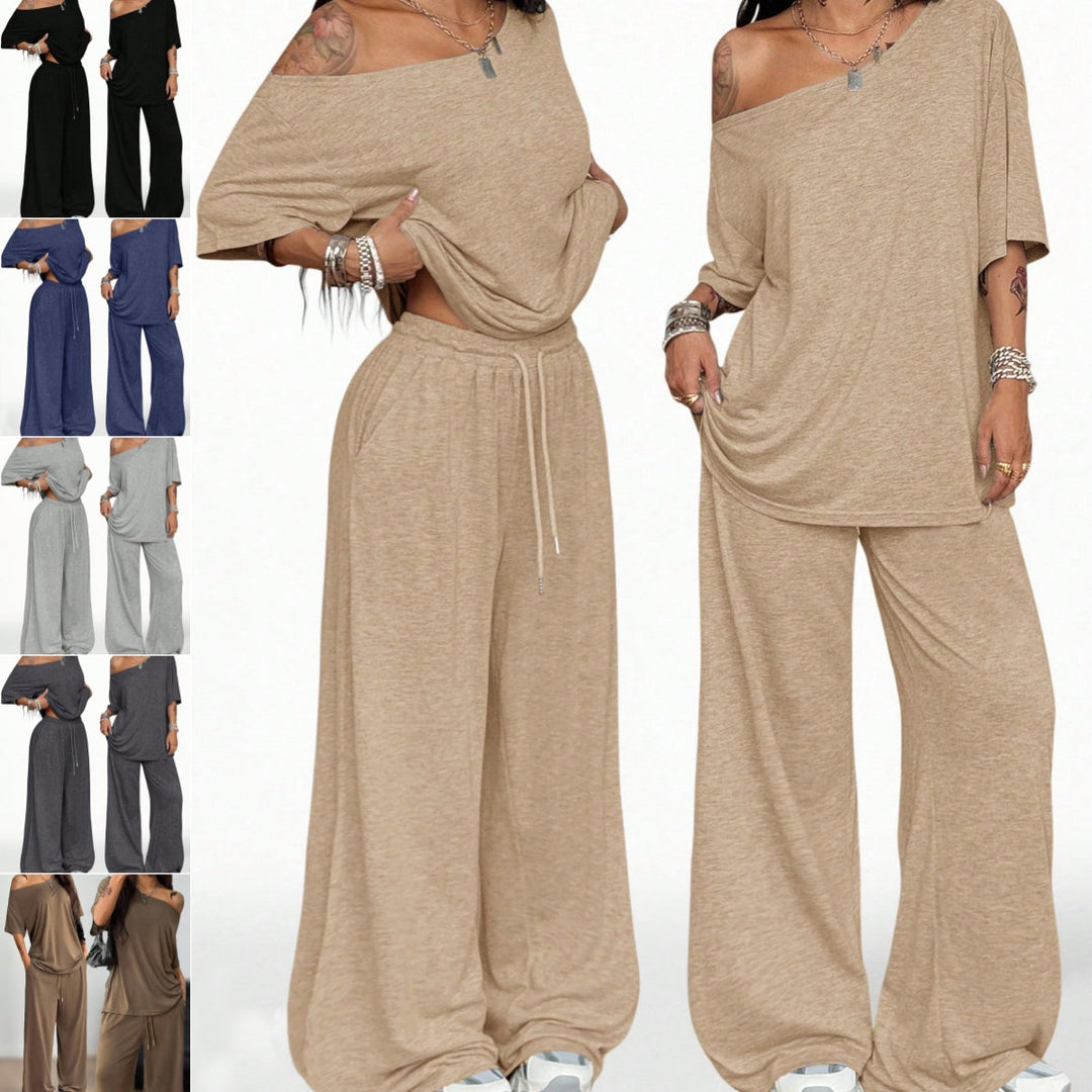 Casual 2 Pieces Set For Woman Two Piece Outfits Blusas T Shirt Tees Simple Style Homewear Loose Solid Color