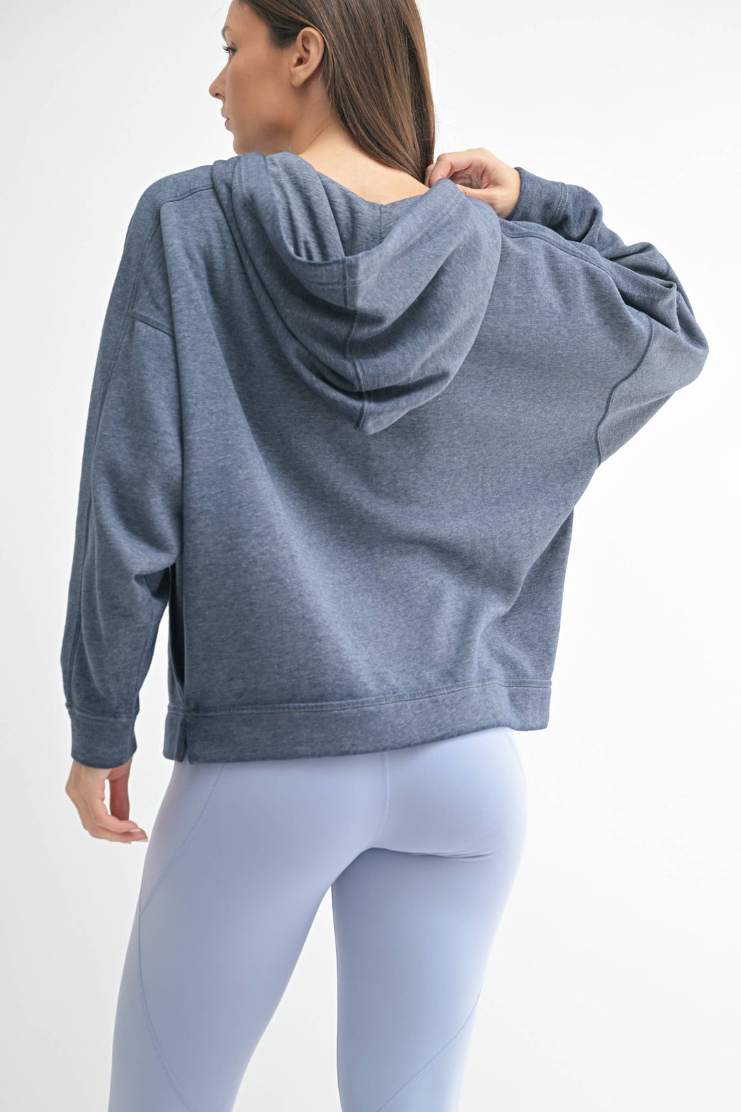 Mono B Drift Burnout Fleece Snap Hoodie - Deep Ocean - WOMEN