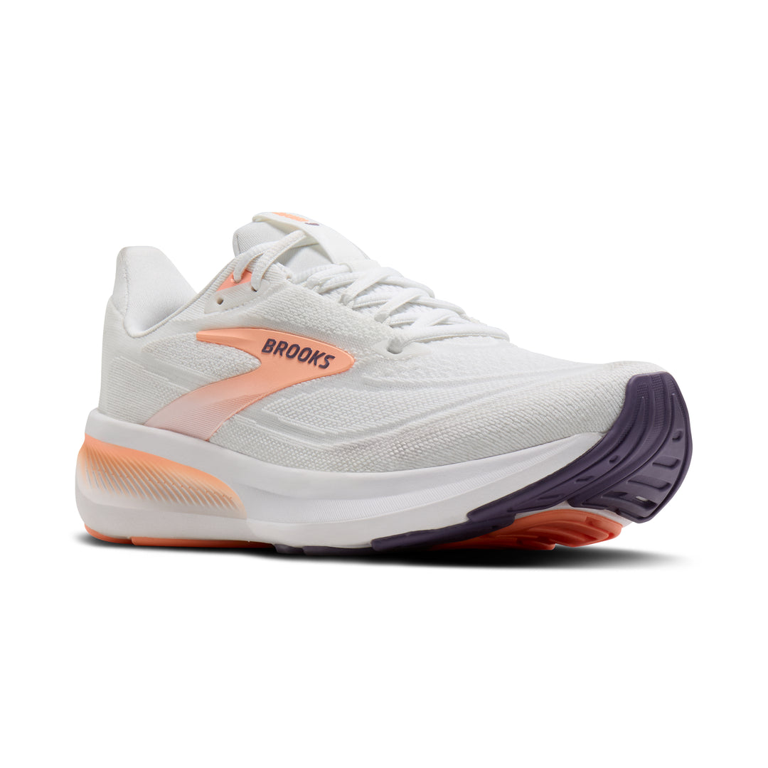 Brooks Women's Revel 9 - White/Cyber Peach/Purple angle