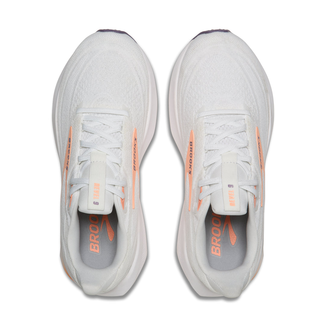 Brooks Women's Revel 9 - White/Cyber Peach/Purple top