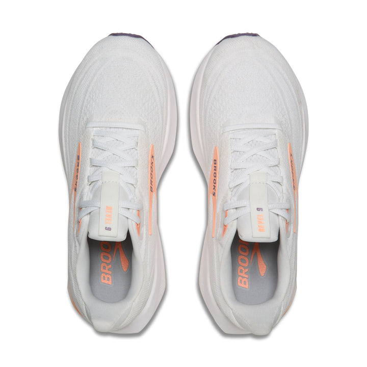 Brooks Women's Revel 9 - White/Cyber Peach/Purple top
