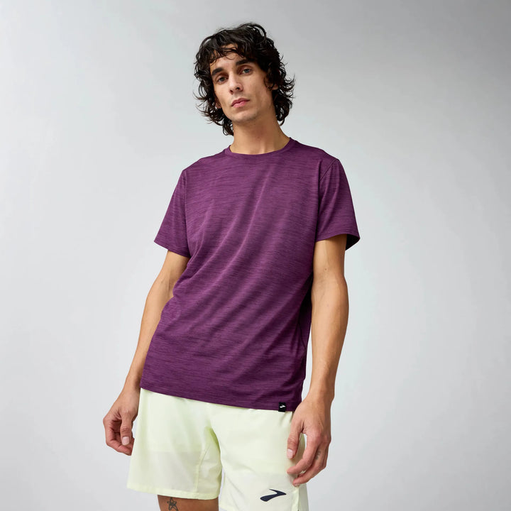 Brooks Luxe Short Sleeve - Htr Burgundy Blaze - MEN (211498-548)