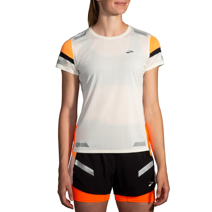 Brooks Run Visible Short Sleeve 2.0 - Ecru/Fluoro Flash WOMEN (221690-167)