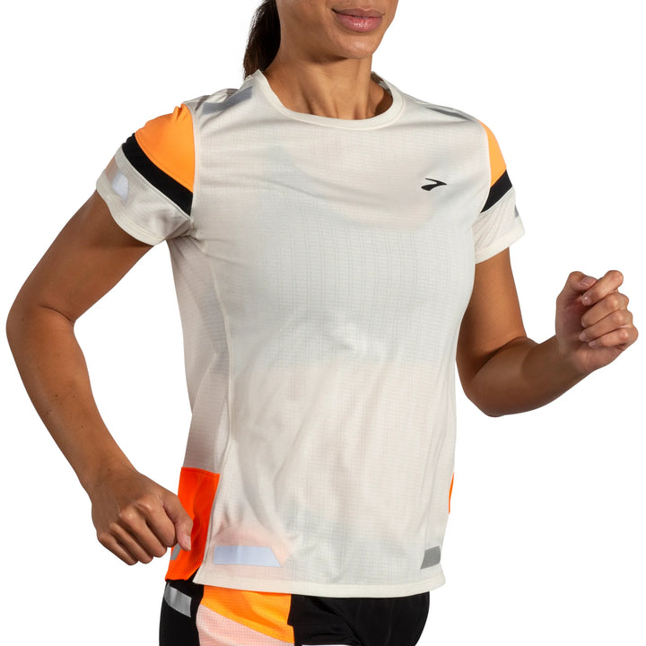 Brooks Run Visible Short Sleeve 2.0 - Ecru/Fluoro Flash WOMEN (221690-167)