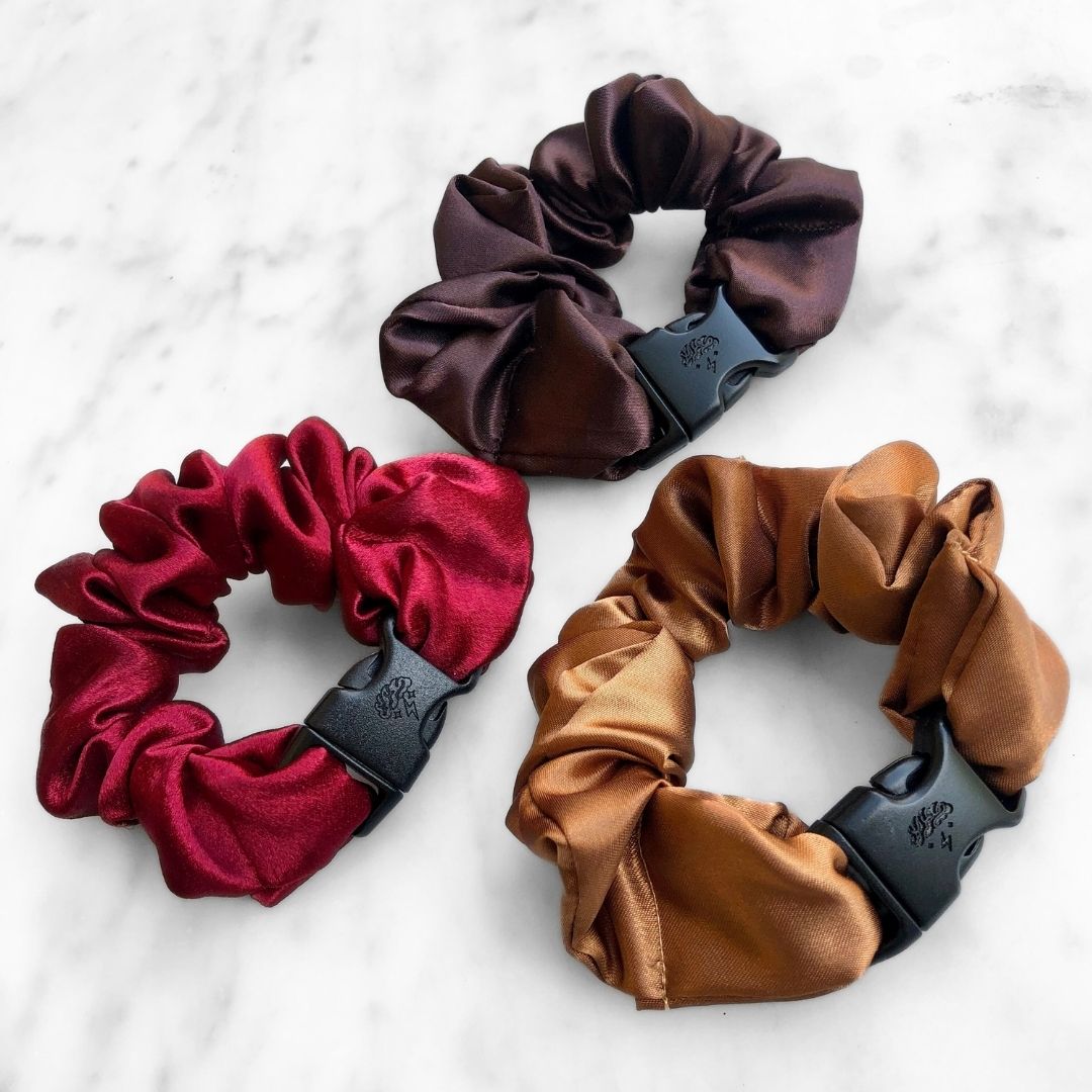 Fall Essentials - 3-Pack Autumn Halloween Buckle Scrunchies - No Snagging, No Tangles