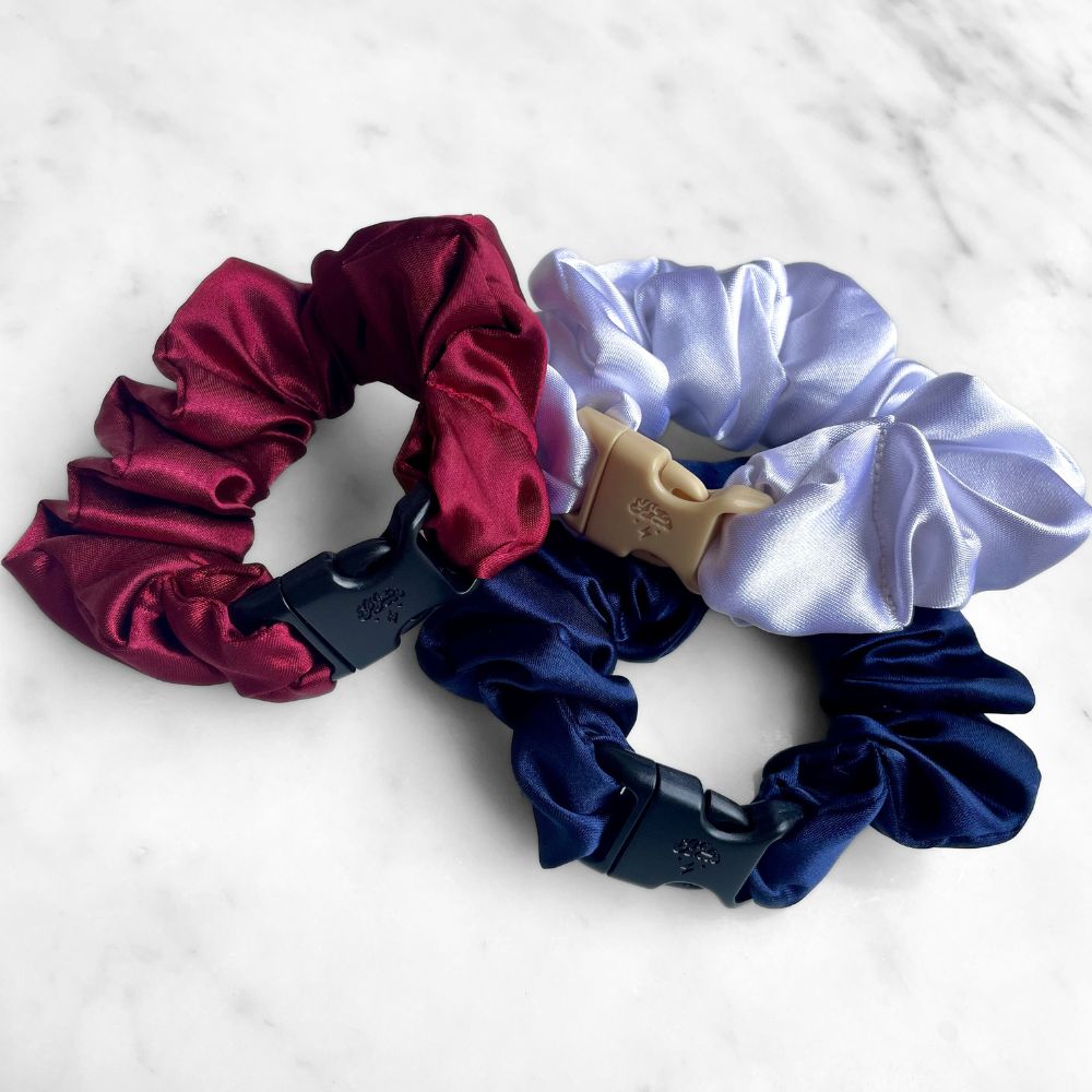 USA Patriotic Red White Blue - 3-Pack Buckle Scrunchies Bundle - No Snagging, No Tangles