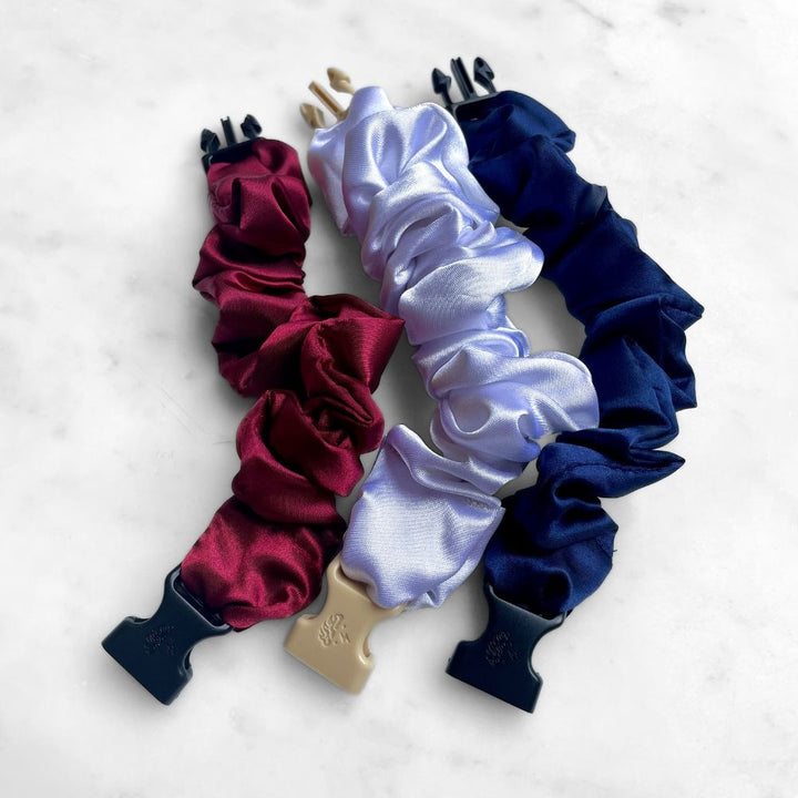 USA Patriotic Red White Blue - 3-Pack Buckle Scrunchies Bundle - No Snagging, No Tangles