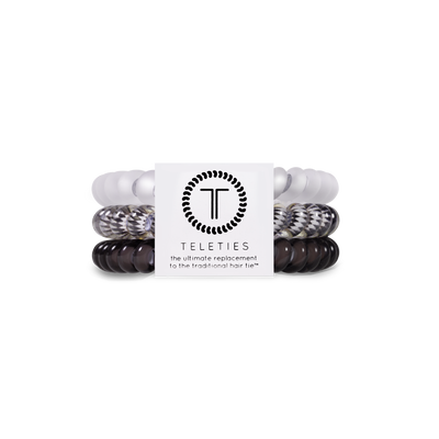 TELETIES - Bobinas para el cabello en espiral | Pequeñas | Lazos para el cabello con llamas plateadas