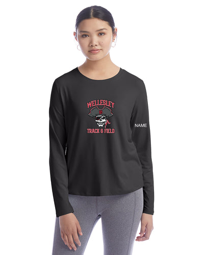 Camiseta de manga larga con cortes para mujer de Wellesley Track and Field - CHP140