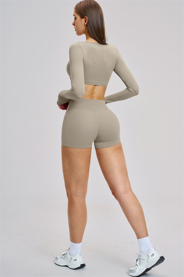 The Zestful Long Sleeve Crop Top Shorts 2-Piece Set