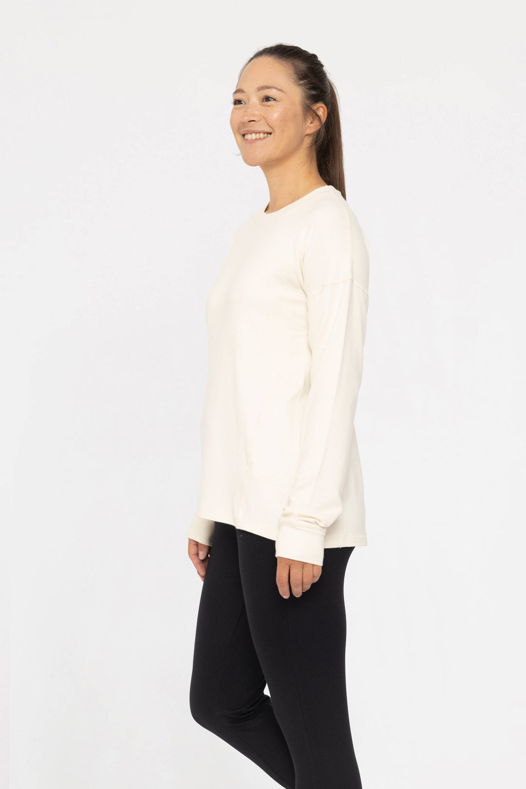 Mono B Brushed Crew Neck Long Sleeve Top - Natural - WOMEN