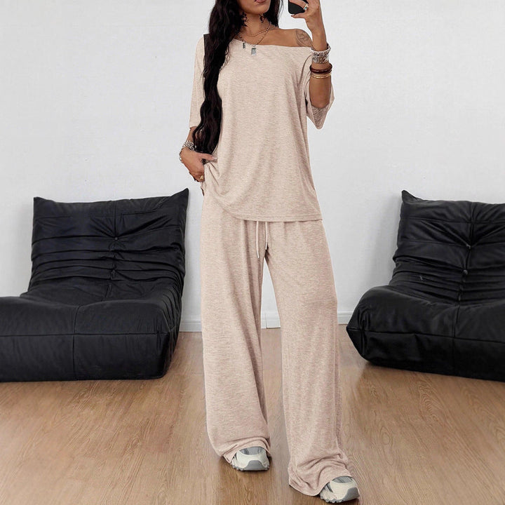 Casual 2 Pieces Set For Woman Two Piece Outfits Blusas T Shirt Tees Simple Style Homewear Loose Solid Color