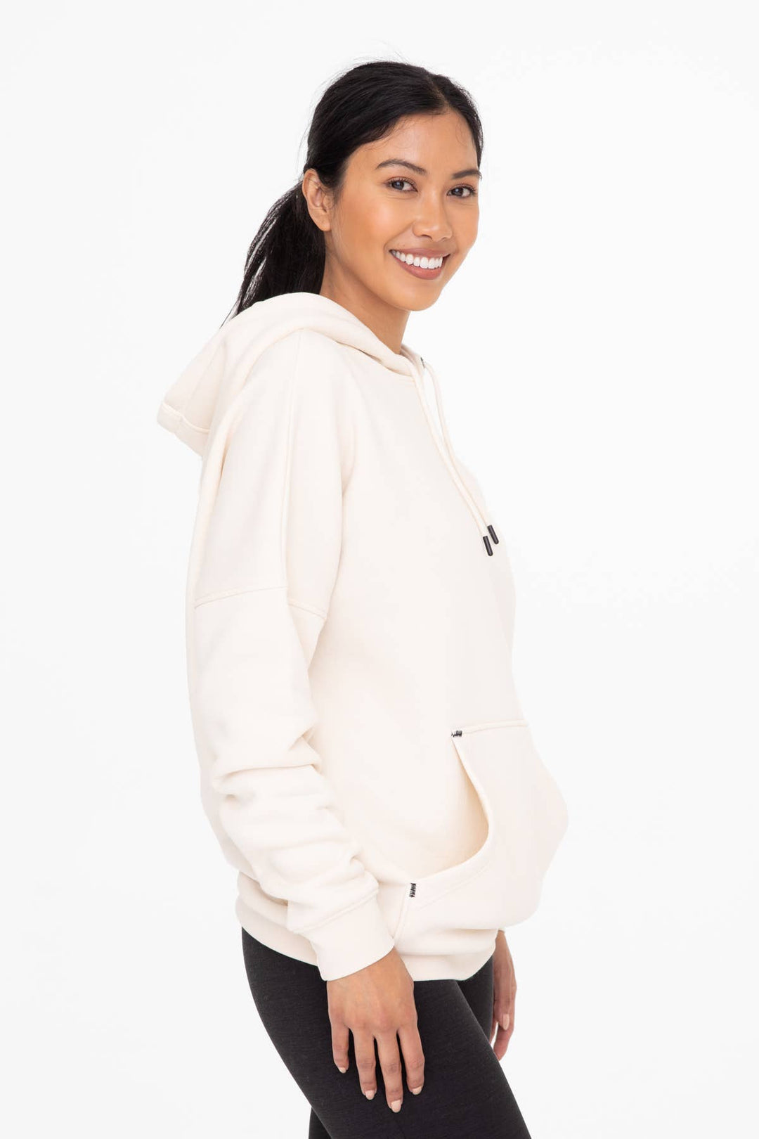 Mono B - Longline Slim Fit Fleece Hoodie Women's - PEARL IVORY