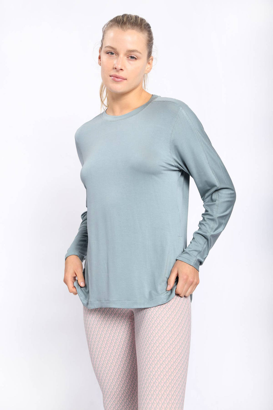 Mono B - TENCEL Longline Pullover with Curved Hem WOMEN