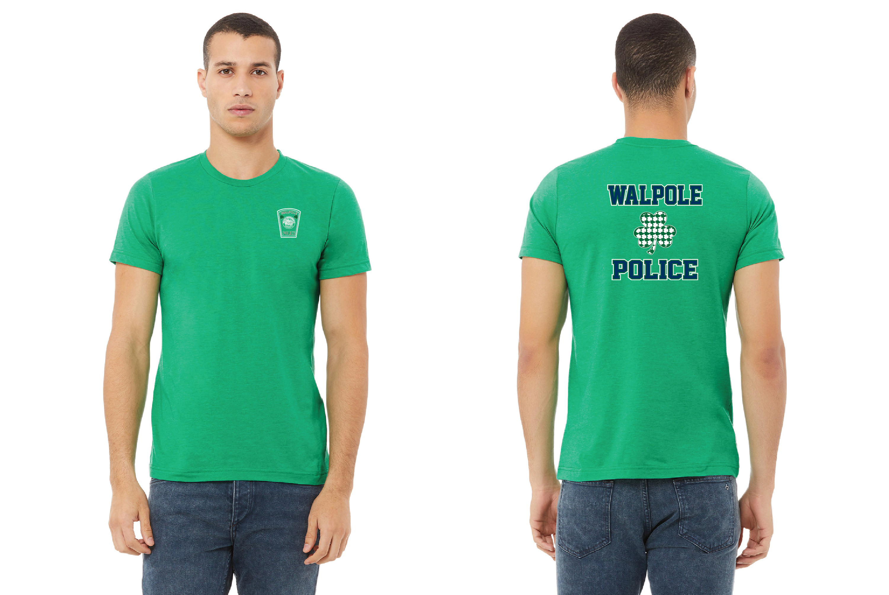 Walpole PD St. Patrick's Day 2024 LC Badge- Bella + Canvas Unisex Heather CVC T-Shirt (3001CVC)