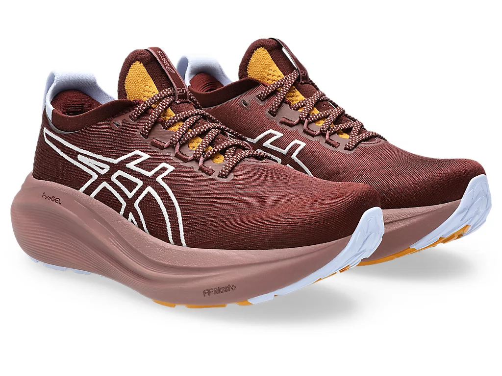 Womens Asics Gel-Nimbus 27 TR - NATURE BATHING/DARK RED PLANET
