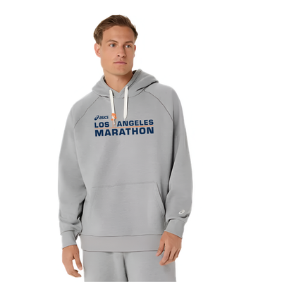 Maratón de Los Ángeles ASICS 2026 - Sudadera con capucha unisex de forro polar ASICS, gris jaspeado (2031F470) (LA26-01)