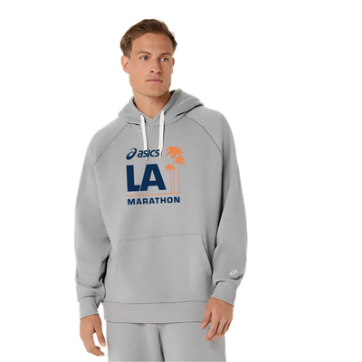 Maratón de Los Ángeles ASICS 2026 - Sudadera con capucha unisex de forro polar ASICS, gris jaspeado (2031F470) (LA26-04)