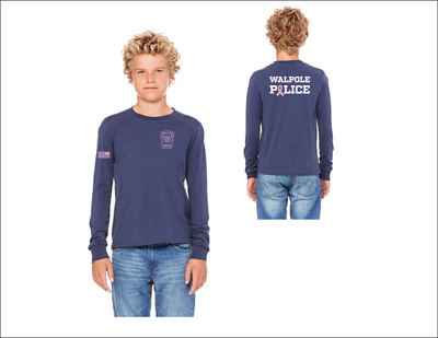Camiseta de manga larga para jóvenes con concienciación sobre el cáncer de mama del Departamento de Policía de Walpole (3501y)