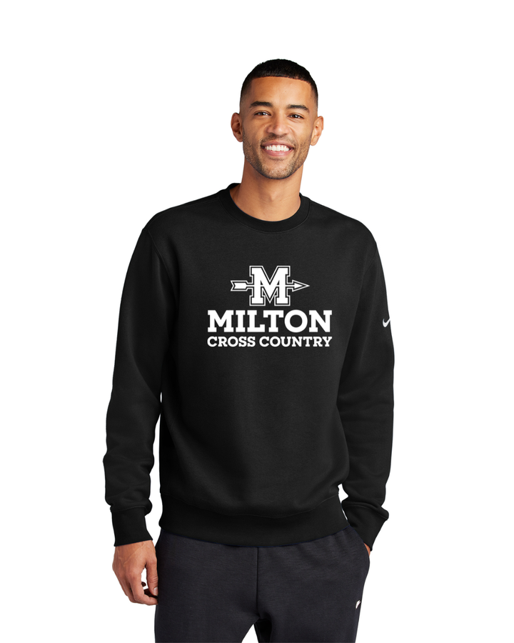 Milton Cross Country - Sudadera unisex de cuello redondo Nike Club Fleece negra (NKFD9863)